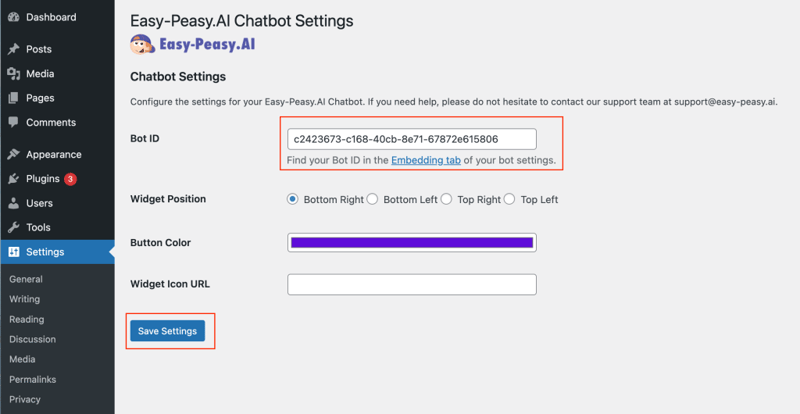 Bots page interface